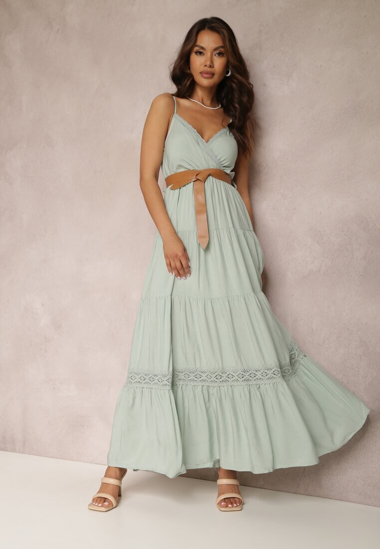Miętowa Sukienka z Paskiem Asoonice Miętowa Sukienka z Paskiem Asoonice