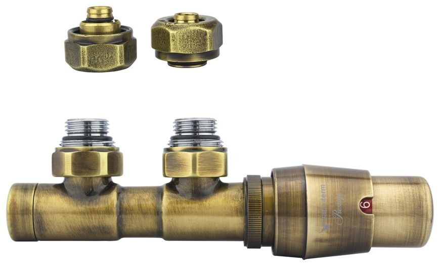 Varioterm Zawór termostatyczny TWINS ze złączką PEX/CU - mosiądz antyczny alu-pex - PEX 16 mm prawa TSGS0211CFK/P(Pex)