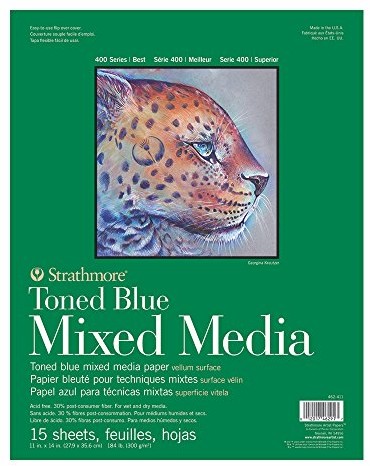 Strathmore 400 Series Toned Mixed Media Pad, 184lb Paper, 11 x 14 inches, Steel Blue, 15 Sheets (462  411) 462-411