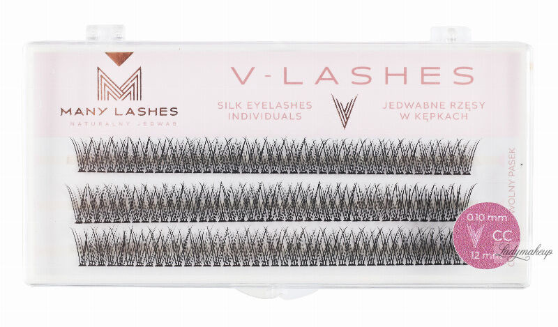 Many Beauty Many Beauty - Many Lashes - V-LASHES - Silk Eyelashes Individual - Jedwabne rzęsy w kępkach - Fish Tale - 0.10 STRONG - CC-12mm