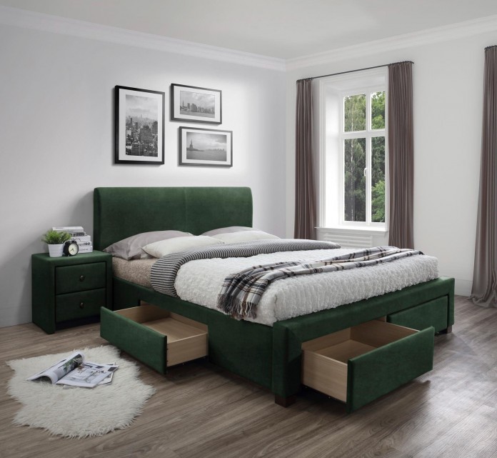 MODENA 3 łóżko z szufladami ciemny zielony velvet (6p=1szt)