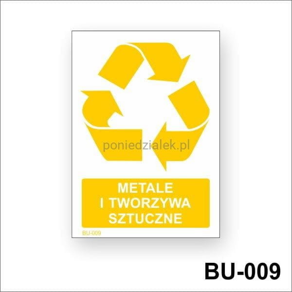Pn. BU009 Piktogram - METALE I TWORZYWA SZTUCZNE - NAKLEJKA NA POJEMNIK NA ODPADY - 5 szt.