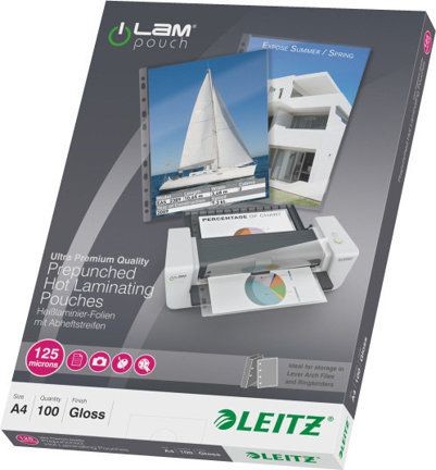 Esselte LEITZ 100 A4 LAM POUCH PUNCHED 125MICRON 33878