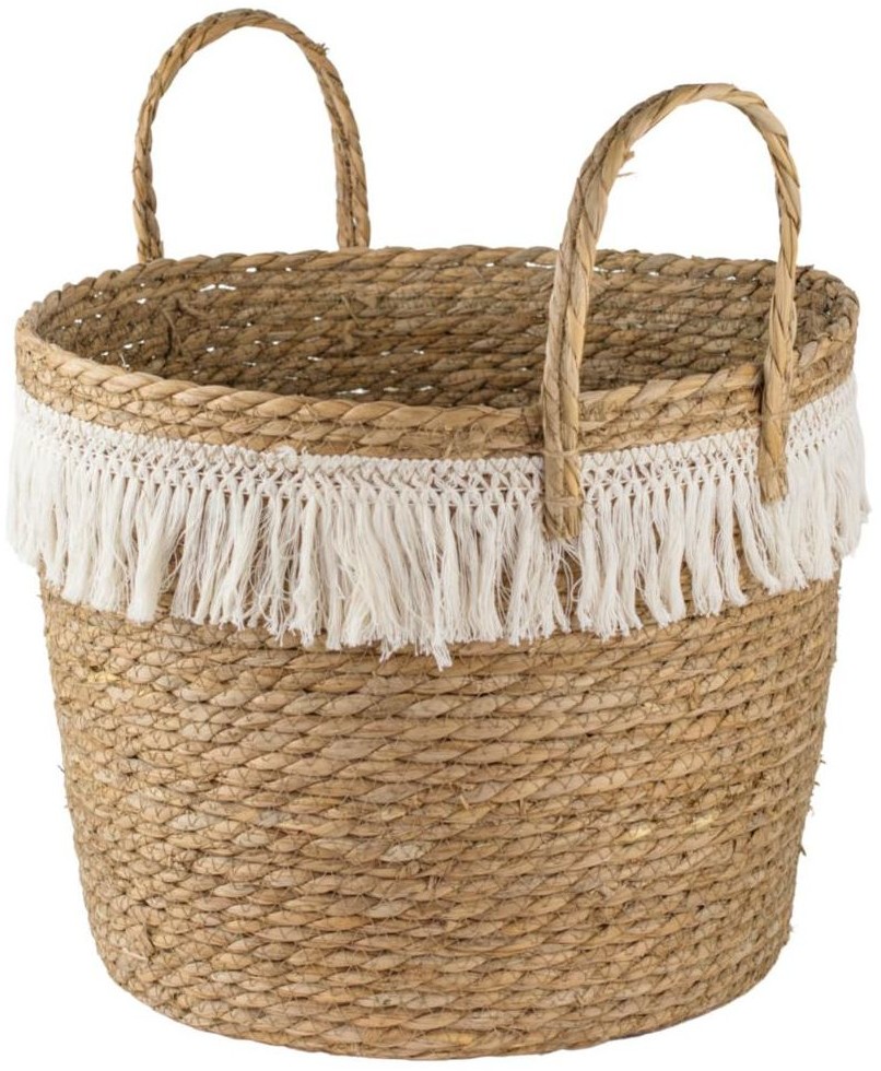 TAJEMNICZY OGRÓD Osłonka doniczki kosz pleciony 36 cm boho z frędzlami