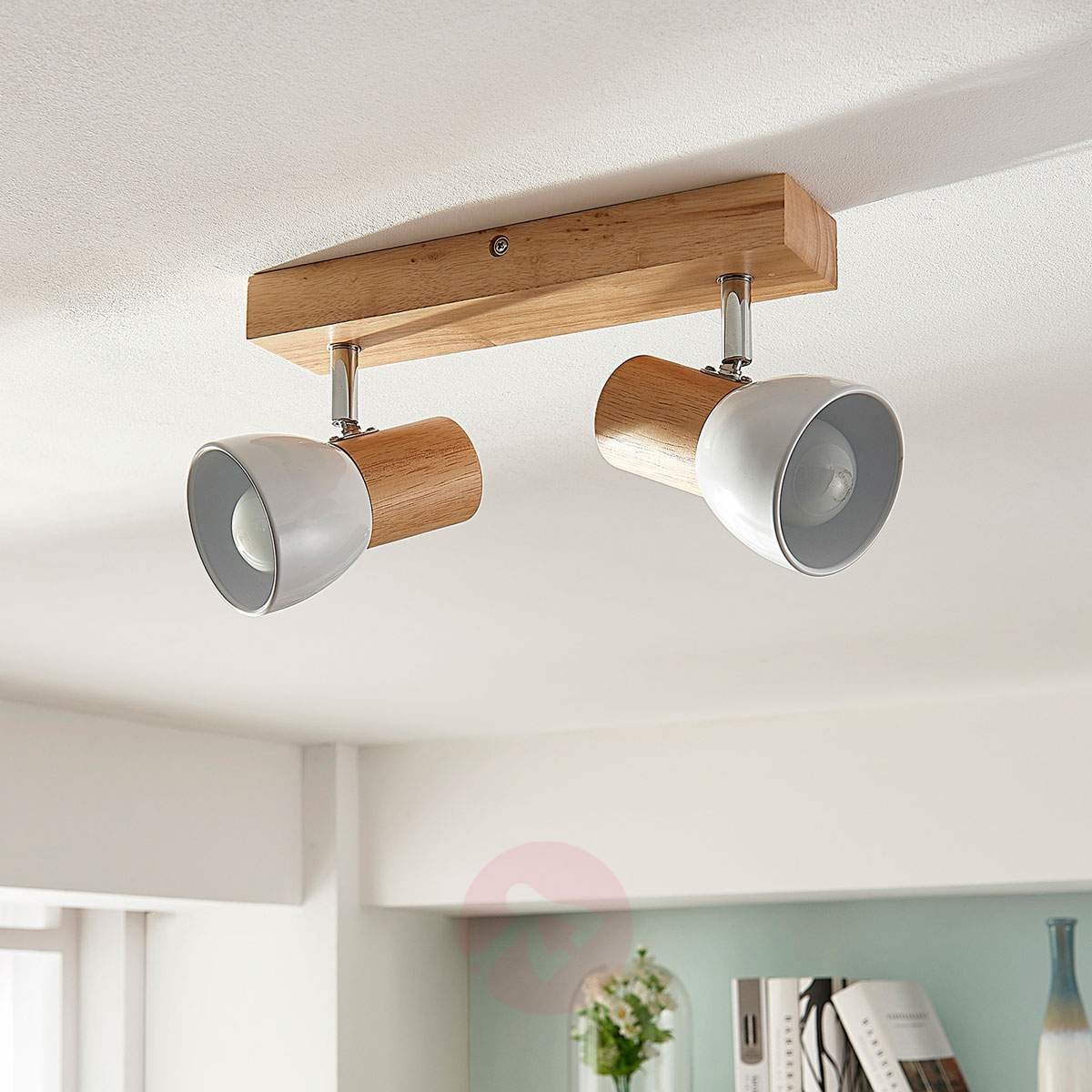 Lampenwelt com Thorin dwupunktowa drewniana lampa sufitowa