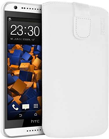 Mumbi etui z prawdziwej skóry kompatybilne z HTC Desire 620 etui skórzane etui Case Wallet, białe HTC Desire 620