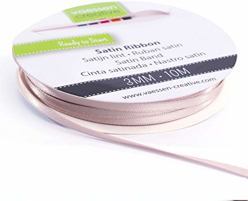 Vaessen Creative Vaessen Creative 301002-0022 taśma satynowa beżowa, 3 mm x 10 metrów, taśma do kokardek, taśma dekoracyjna, taśma prezentowa i taśma materiałowa na wesele, chrzciny i prezenty urodzinowe, 3 mm 301002-0022