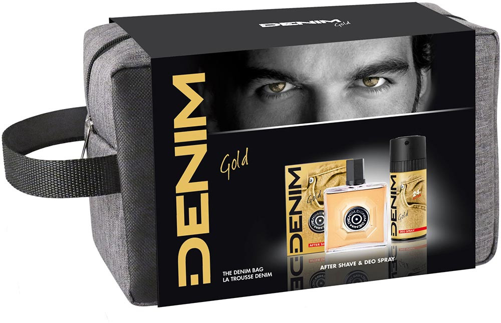 Denim Denim zestaw Gold woda po goleniu 100ml + dezodorant 150ml + kosmetyczka