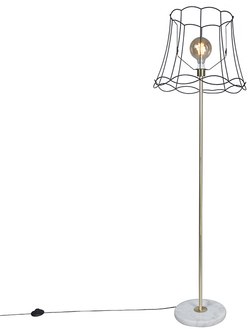 QAZQA Lampa podłogowa retro mosiądz klosz czarny Granny Frame 50cm - Kaso
