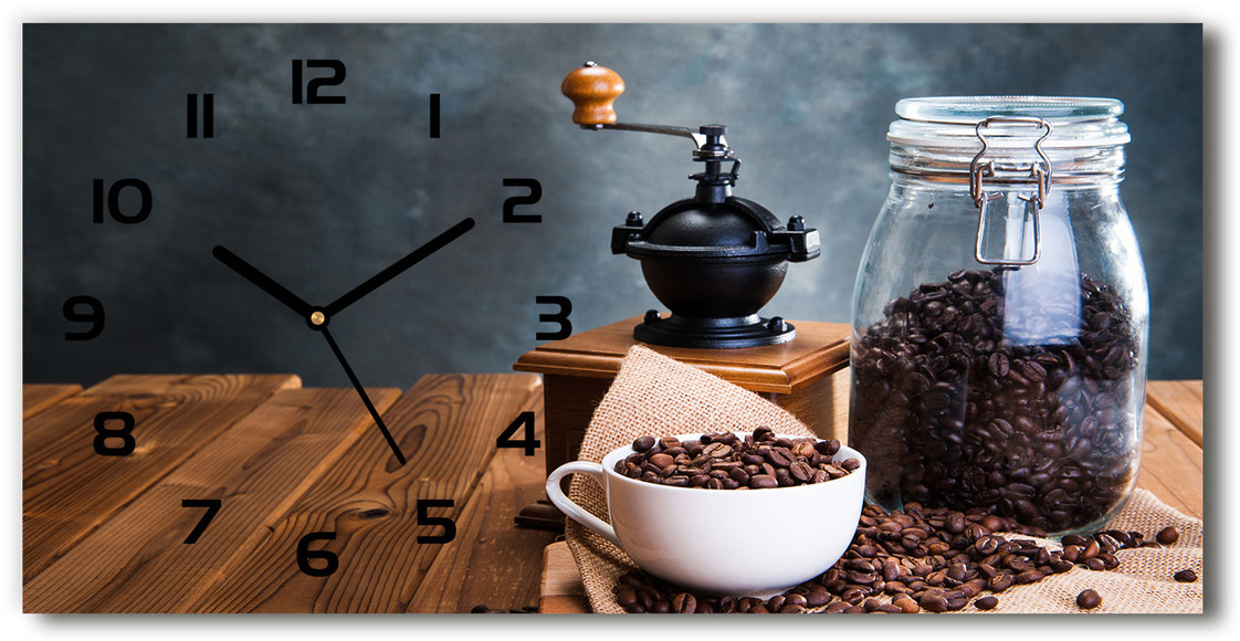 Zegar ścienny szklany cichy Młynek do kawy