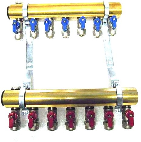 Rozdzielacz 7 Mosiężny zaworki ze złączką pex 16