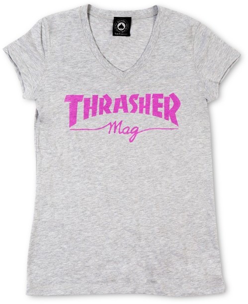 Thrasher t-shirt damski GIRLS MAG LOGO V-NECK GRAY