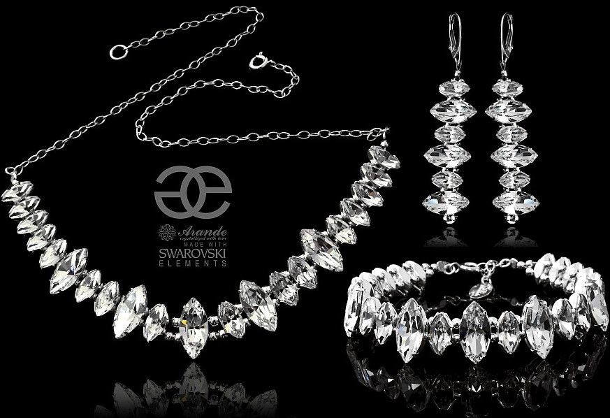 Arande SWAROVSKI ŚLUBNY PIĘKNY KOMPLET CRYSTAL SREBRO 4578411321