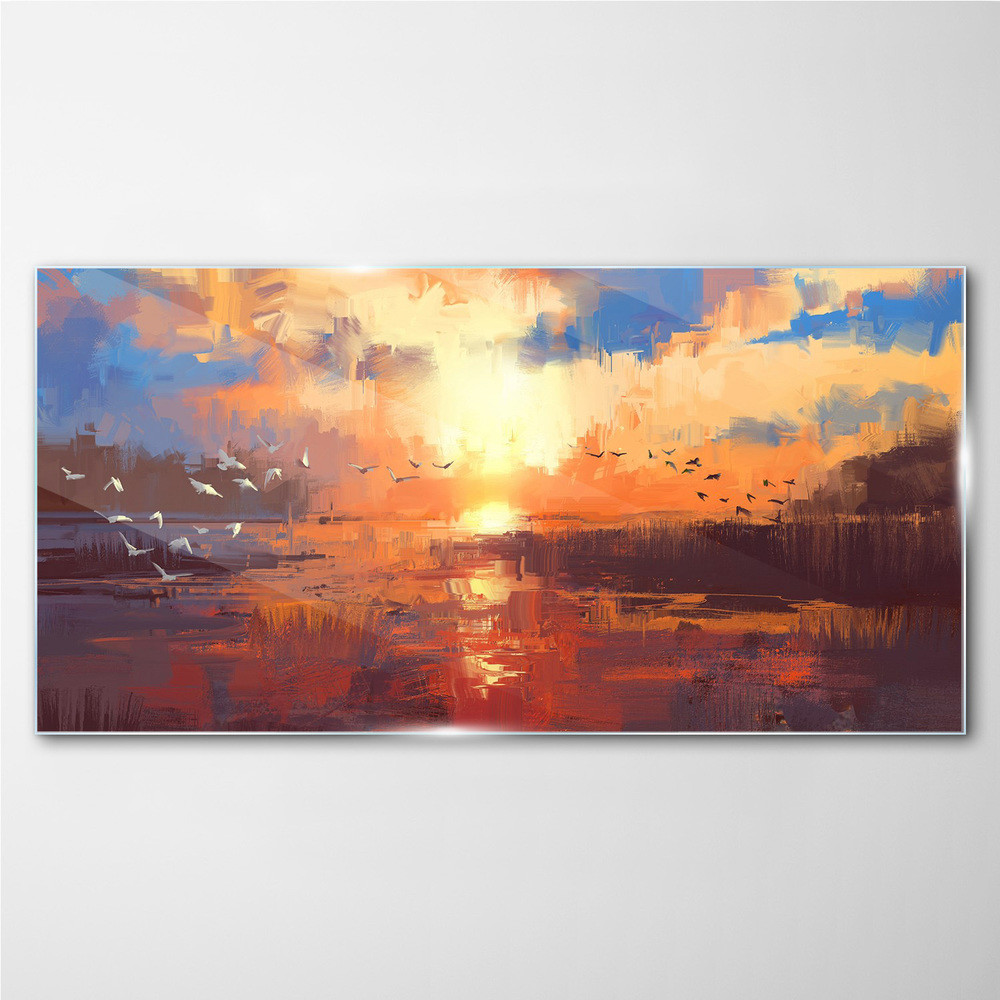 PL Coloray Obraz na Szkle Jezioro Chmury Zachód słońca 120x60cm