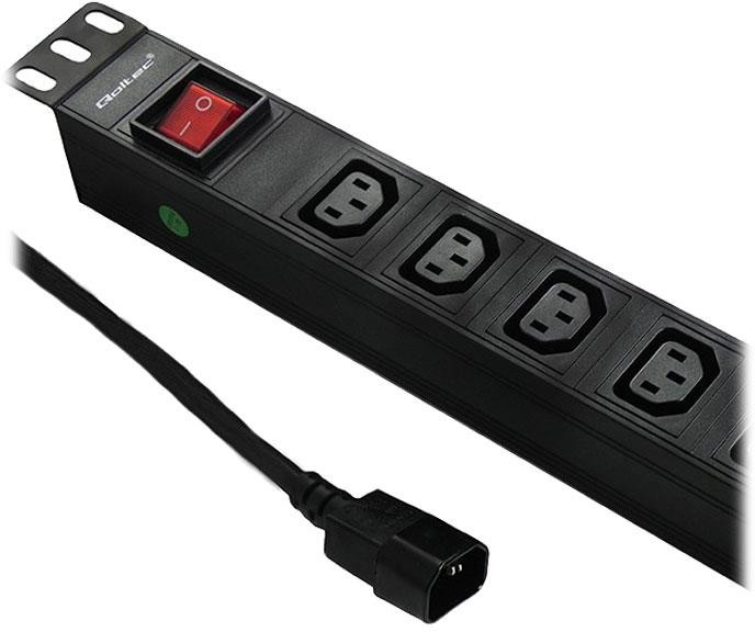 QOLTEC Listwa zasilająca do RACK 19cali | 1U | 10A | PDU | 8xIEC C13 | 2m (53998)