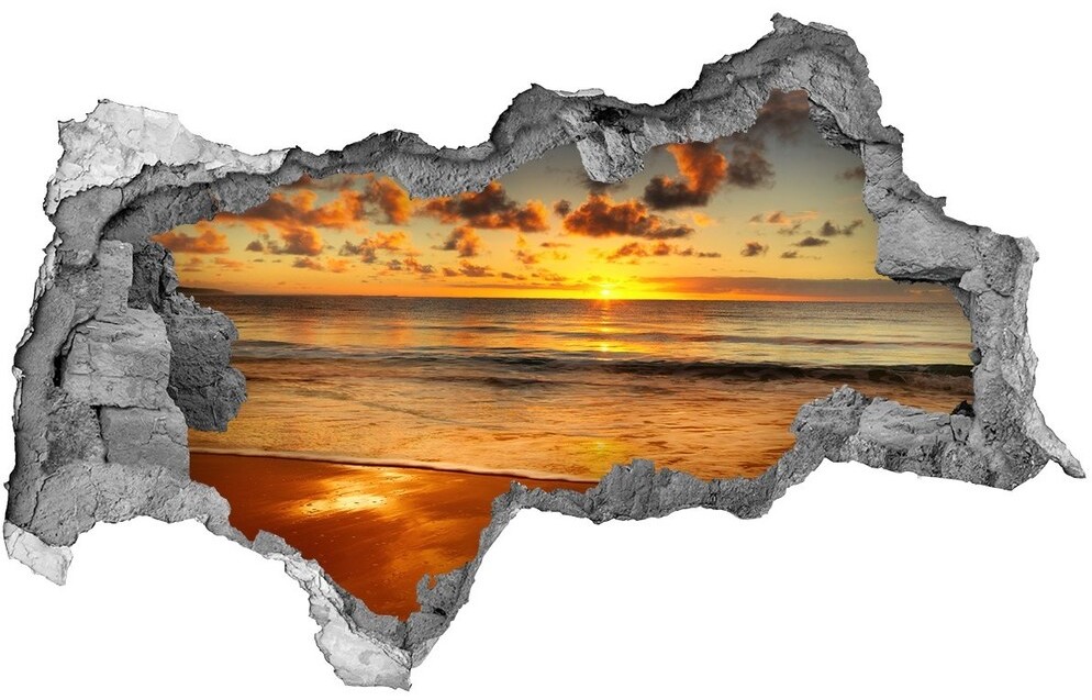 Wallmuralia.pl Dziura 3d w ścianie na ścianę Zachód słońca plaża