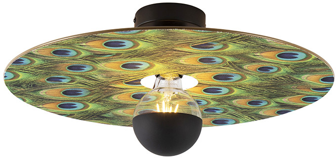 QAZQA Plafon czarny klosz płaski pawie oczka 45cm - Combi