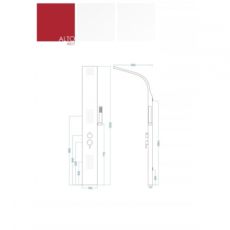 Corsan Alto Panel prysznicowy paleta RAL A-017MRAL