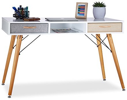 Relaxdays biurko, skandin. Wzór, 3 półki, 2 szuflady, stolik komputerowy wys. x szer. x gł. : ok. 74 x 125 x 60 cm, drewno, białe 10021840