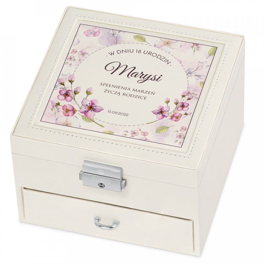 Murrano Szkatułka na Biżuterię Kremowa z Nadrukiem Dla Niej SZKT-BB-010