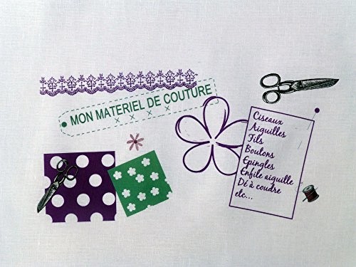 La Boîte  Broder La Boîte  Broder COU012PMB Coupon z nadrukiem 'Mon Matériel de Couture', biały/śliwka COU012PMB