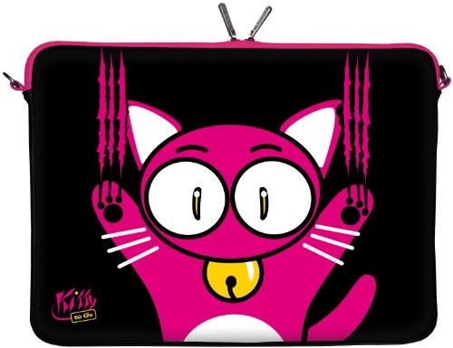 Kitty a go go Kitty to Go LS140-11 Designerski pokrowiec na MacBook 12 cali z neoprenu pasuje do 11 & 11,6 cala (29,5 cm) Mac Book etui ochronne Sleeve Bag kot różowo-czarny DG-LS140-11