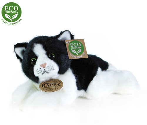 Rappa Pluszowy leżący kot, czarno-biały, 16 cm