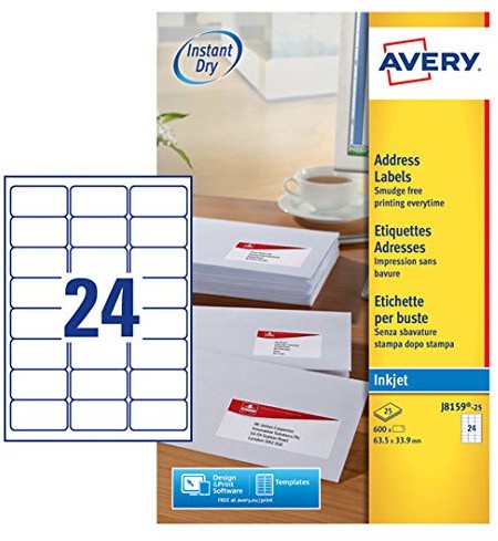 Avery etykiet adresowych przeznaczony do drukarek atramentowych oraz szybkim schnięciem J8159-25