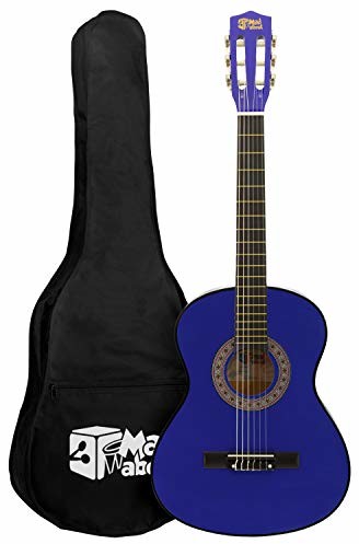 Mad About Mad About MA-CG02 gitara klasyczna, 3/4 rozmiar niebieska gitara klasyczna - kolorowa gitara hiszpańska z torbą, paskiem, kostką i zapasowymi strunami MA-CG02