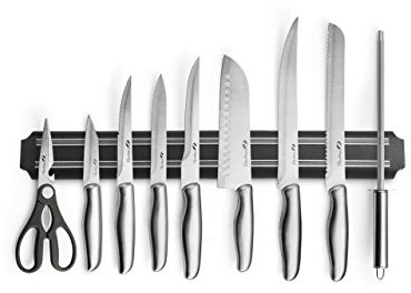 Magnani 9-częściowy zestaw magnani stal nierdzewna nóż z magnetycznych płyta ścienna oraz torba do noszenia o splocie KEU.MG.0068.007.XX