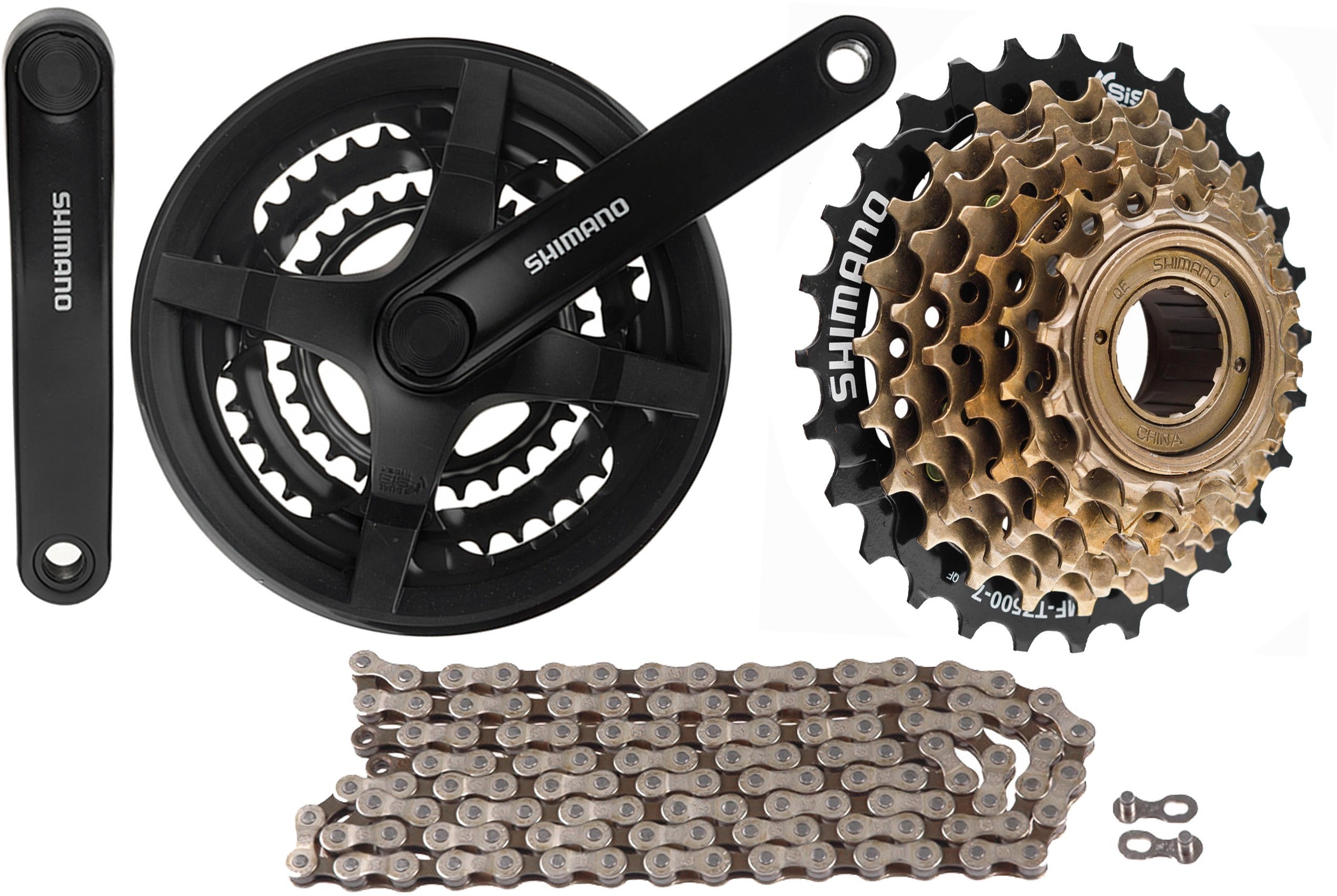 SHIMANO Zestaw napędowy korba TY301 48T + wolnobieg 7rz TZ50 + łańcuch 055NEX