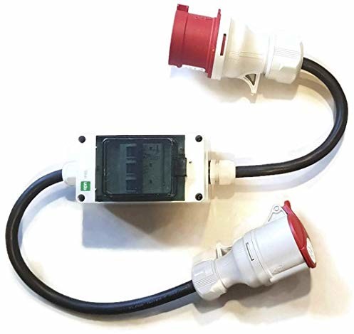 Naka24 231201/S wtyczka i gniazdko 5 x 2,5 mm z 3 bezpiecznikami po 32 A na 16 A CEE adapter prądu silnego, 6400 W, 1000 x 80 x 100
