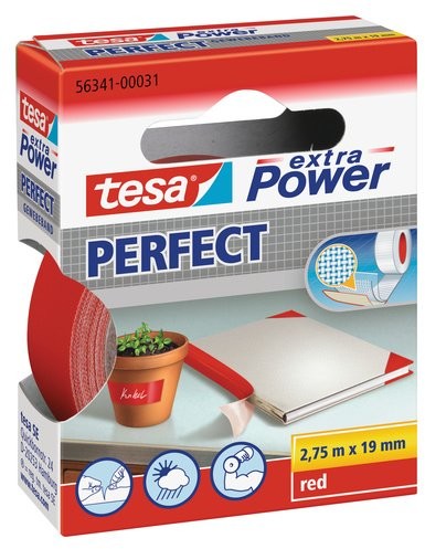 TESA 563410003102 dodatkowa taśma z tkaniny czerwona, długość 2,75 m, biały czerwona 56341-00031-03