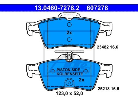 ATE KLOCKI HAM 13.0460-7278.2 FORD FOCUS II 1.4,1.6,1.6TDCI 05-/ MAZDA 3 1.4,1.6 03-/ OPEL VECTRA C 1.8 16V 02- 13.0460-7278.2
