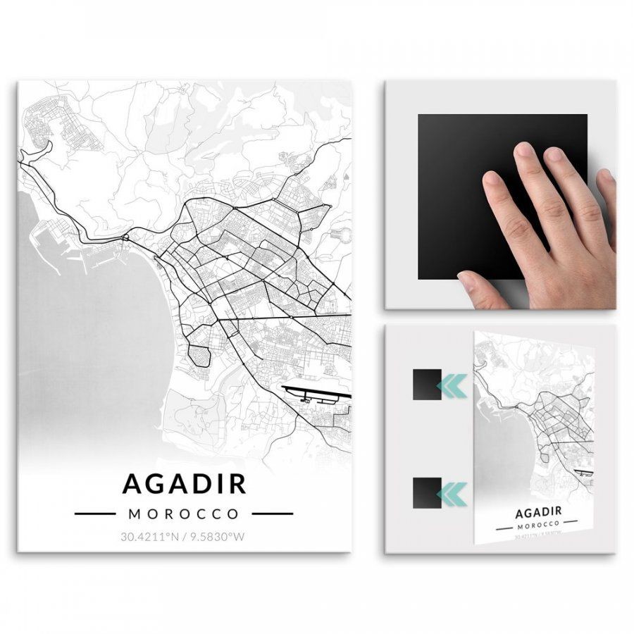 Pix4home Plakat metalowy Mapa B&W Agadir L POS-L-03629