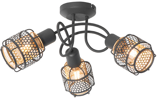 QAZQA Designerska lampa sufitowa czarna ze złotym 3-punktowym światłem - Noud