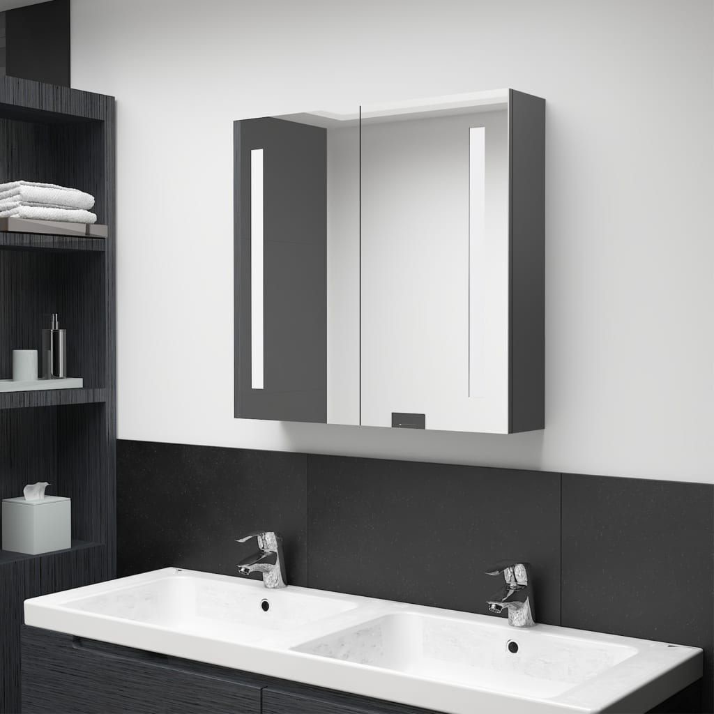 vidaXL Szafka łazienkowa z lustrem i LED szara 62x14x60 cm 326520