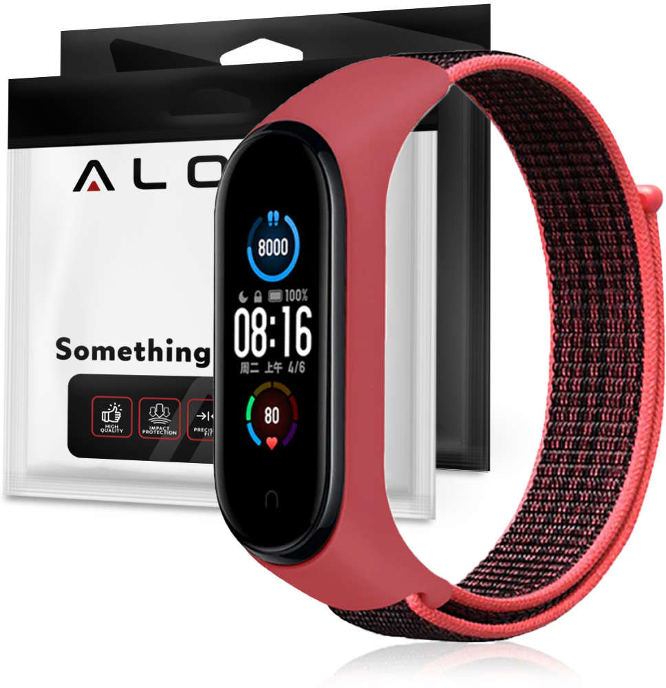Alogy Pasek opaska Alogy nylon strap do Xiaomi Mi Band 5 6 6 NFC Czerwono-czarny 10986X2