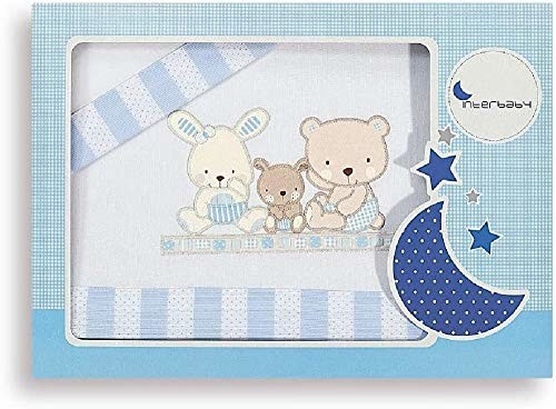 INTERBABY 04100-11 komplet pościeli do kołyski - Mod Love, 3 sztuki, niebieski