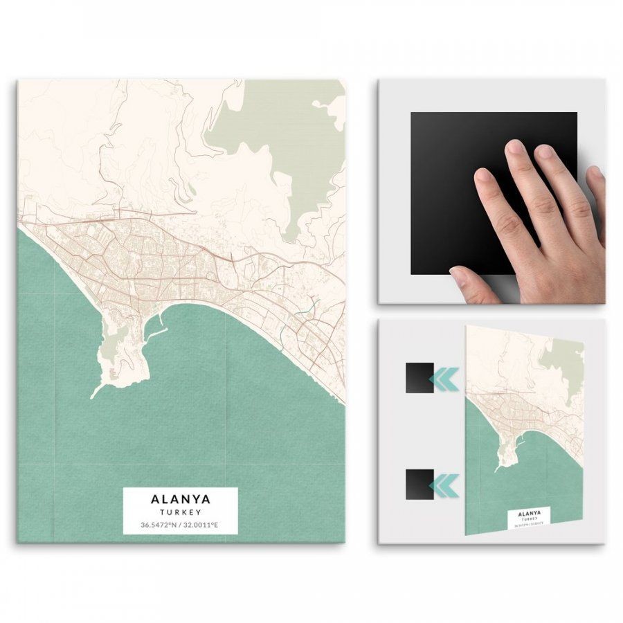 Pix4home Plakat metalowy Mapa Vintage Alanya L POS-L-03816