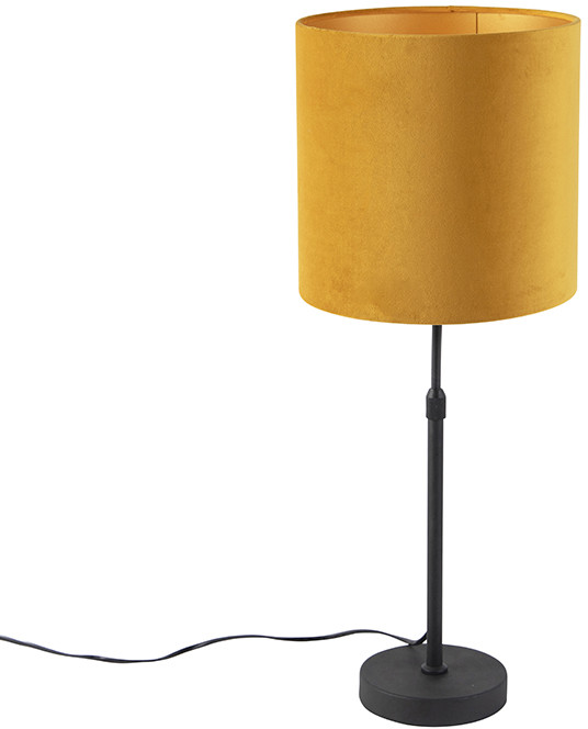 QAZQA Lampa stołowa regulowana czarna klosz welurowy ochra 25cm - Parte