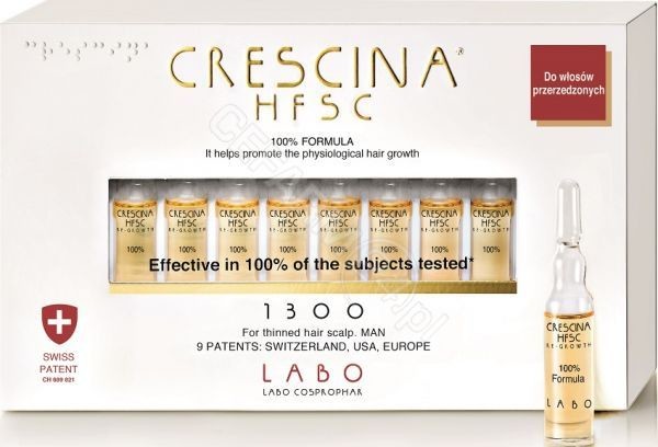 Labo Cosprop Crescina Hfsc 100% Re-Growth 1300 zaawansowana faza przerzedzenia włosów dla mężczyzn x 10 amp produkt dostępny na zamówienie czas oczekiwania 3-5 dni roboczych