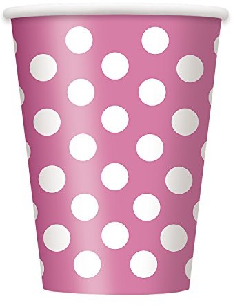 Unique Party Supplies Kubki papierowe, w kropki, 340 ML, 6 sztuka, różowy (Hot Pink) (37486)