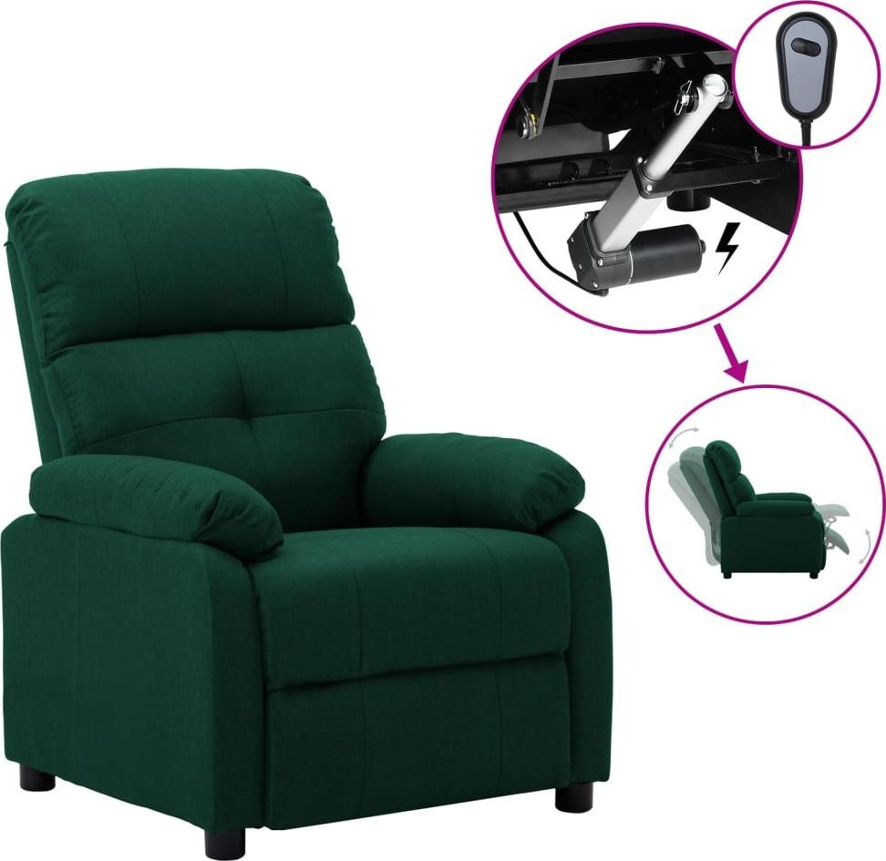 vidaXL Elektryczny fotel rozkładany ciemnozielony obity tkaniną 3073808