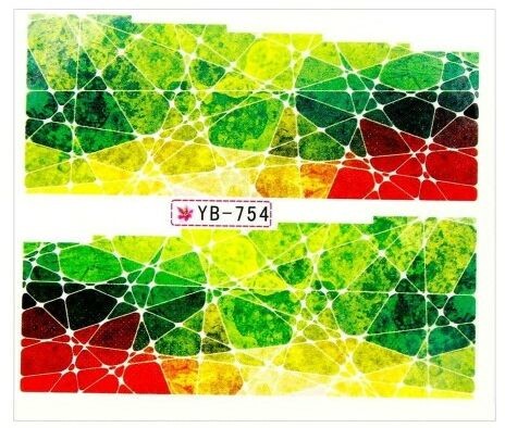 Allepaznokcie Naklejki wodne do paznokci arkusz 6,5 x 5,5 cm na 10 palców yb Nr 754