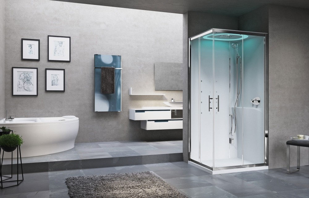 Novellini Eon 100x80x214 cm lewa z deszczownicą białe chrom mat EONA100DTT-1UK