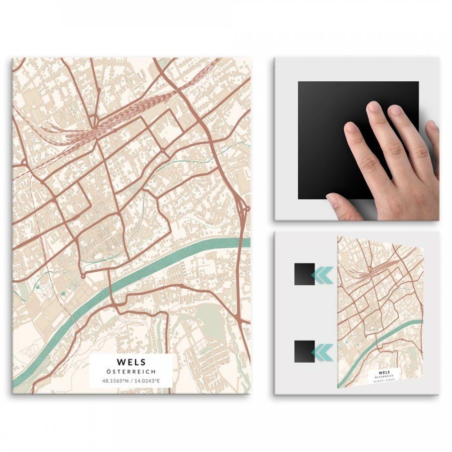 Pix4home Plakat metalowy Mapa Vintage Wels L POS-L-03361