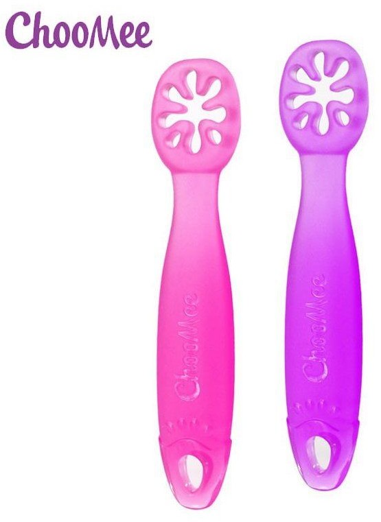 ChooMee ChooMee Flexi Dip Pink & Purple 2 PACK Intuicyjna łyżeczka silikonowa niekapek do nauki jedzenia