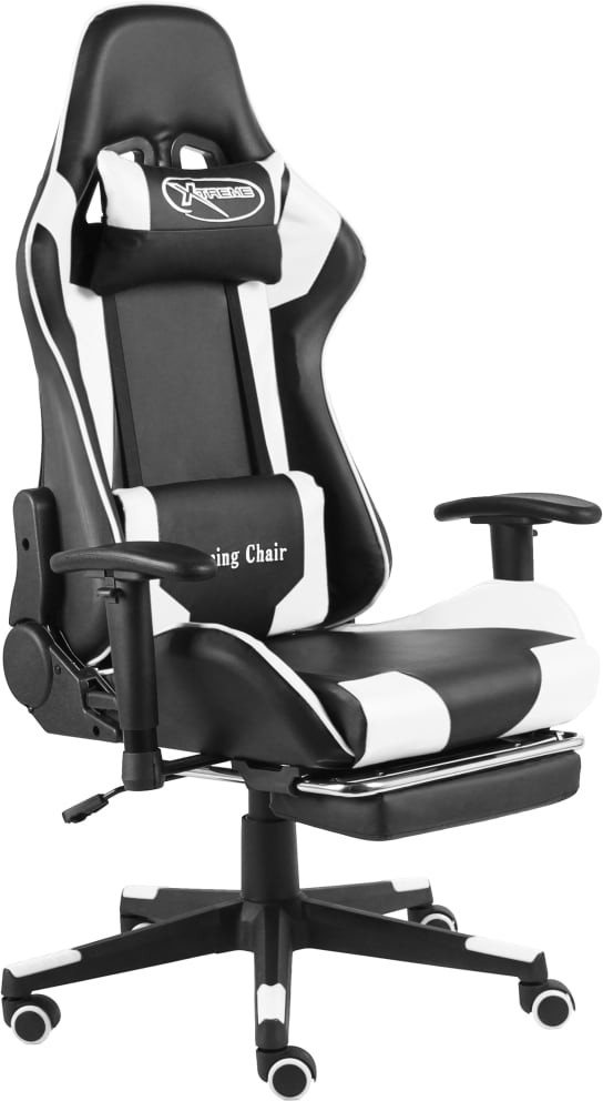vidaXL fotel gamingowy z podnóżkiem, biały, PVC