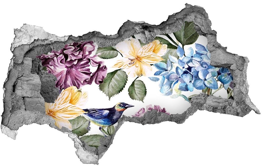 Wallmuralia.pl Naklejka 3D dziura na ścianę Kwiaty i ptaki
